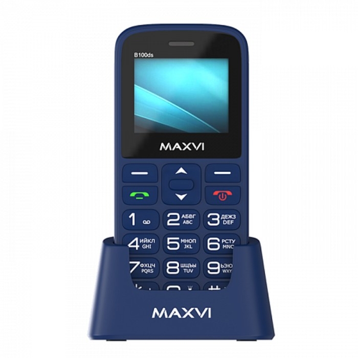 Сотовый телефон Maxvi B100ds, 1.77 Сотовый телефон Maxvi B100ds, 1.77",1.3Мп, microSD, 2sim, FM,SOS, док.станция,1000мАч,синий