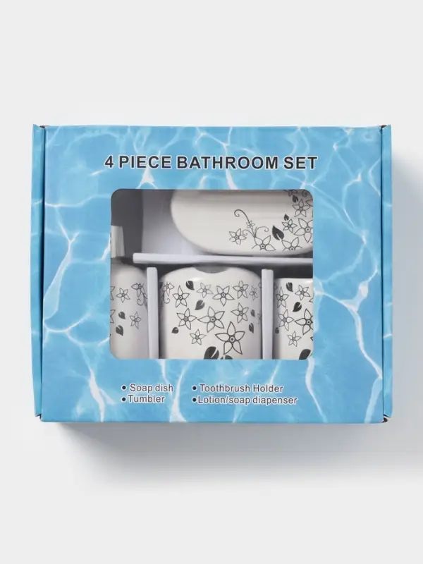 Аксессуары для ванной, 4 предмета, мыльница, дозатор для мыла, 2 стакана, белые