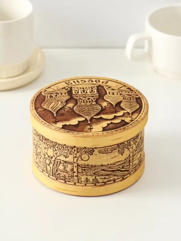 Шкатулка для украшений &laquo;Россия&raquo;, круглая, 12&times;7 см, береста