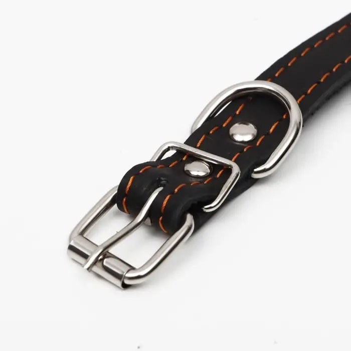 Ошейник кожаный однослойный безразмерный, 45&times;2 см, ОШ 18-39 см, чёрный