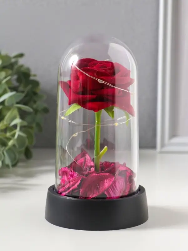 Фигурка световая колба RISALUX &laquo;Красная роза&raquo;, LED-ночник, 3&times;AG10, 8.5&times;8.5&times;15.5 см