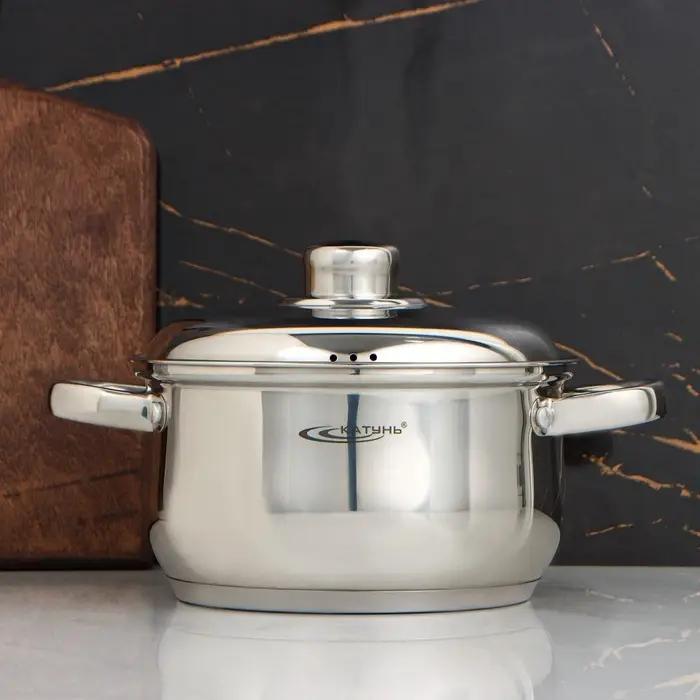Кастрюля Катунь &laquo;Гретта&raquo;, 2.5 л, d=18 см, с крышкой, капсульное дно, индукция, нержавеющая сталь, AISI - 201, хромированная