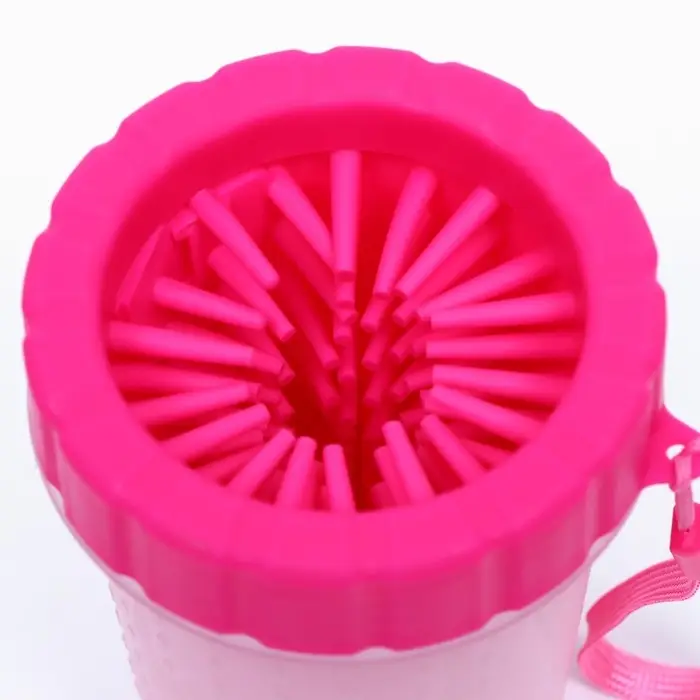 Лапомойка для средних собак, 10&times;10&times;15 см, с силиконовыми ворсинками, пластик, розовая