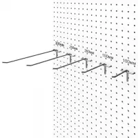 Крючок одинарный на перфорированную ДСП панель, d=4 мм, L=15 см, шаг 25 мм, цинк