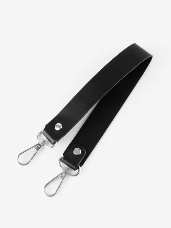 Ручка для сумки из натуральной кожи, с карабинами, 30 &plusmn; 2 см &times; 2.5 см, цвет чёрный/серебряный