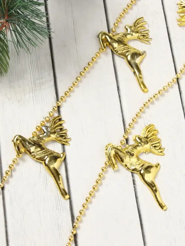 Бусы на ёлку &laquo;Олени&raquo;, длина 1 м, золотистые