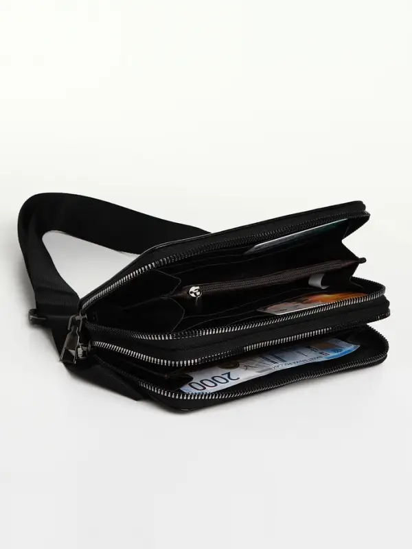 Сумка мужская на плечо TEXTURA, портмоне - клатч, чёрная