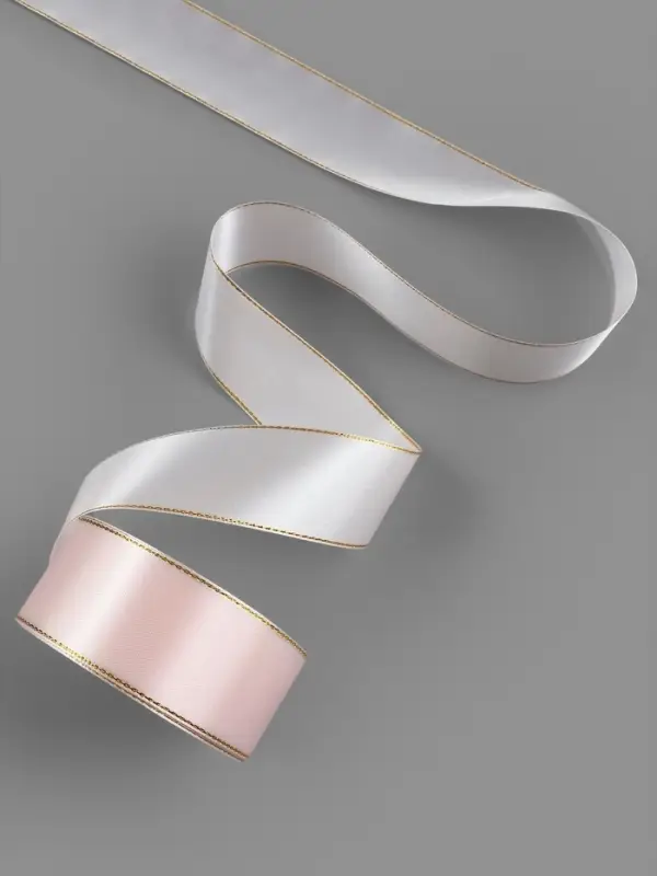 Лента атласная, с золотым люрексом, 40 мм, 23&plusmn;1 м, светло-розовая №44