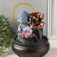 Фонтан настольный от сети, подсветка "Будда с лотосами - благополучие" 16х16х22 см