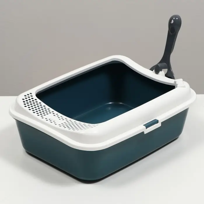 Туалет для кошек &laquo;Сима&raquo; FIX, 30&times;39&times;13.5 с, с бортом и совком, пластик, совок МИКС, серый