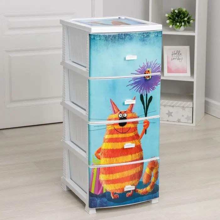 Комод 4-х секционный &laquo;Декор. Кот&raquo;, 38.5&times;47&times;95 см, белый
