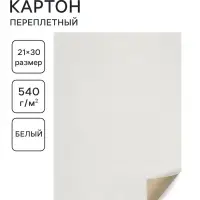 Картон переплётный 0.9 мм, 21&times;30, 50 листов, 540 г/м&sup2;, белый
