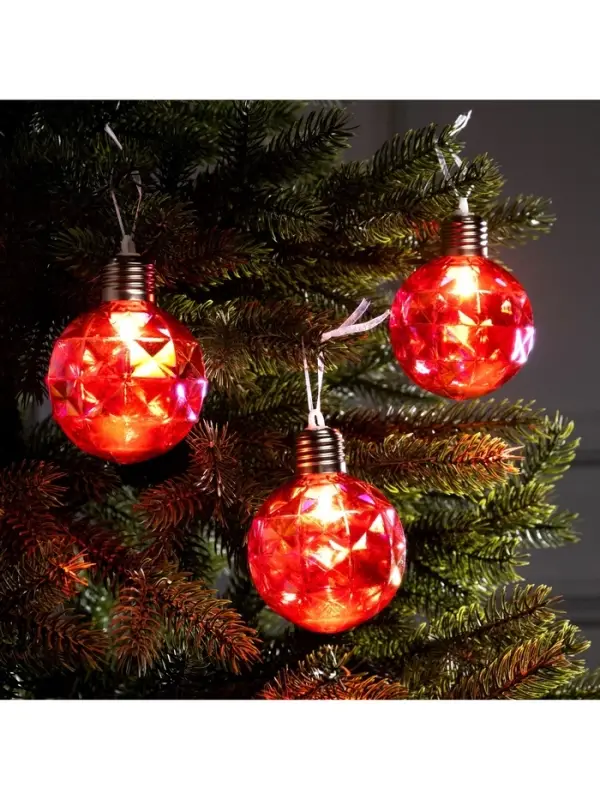 Набор ёлочных шаров &laquo;Яркие переливы&raquo;, 3 шт., d=7 см, 3 LED, от батареек AG13&times;9, свечение тёплое белое