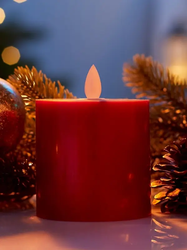 Светодиодная свеча восковая &laquo;Глубокий красный&raquo;, 10&times;7 см, от батареек АААx3, свечение тёплое белое