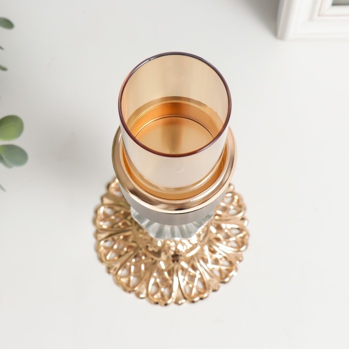 Подсвечник металл на 1 свечу "Кристалл. Ажурная подставка" золото, чёрный 24х10х10 см