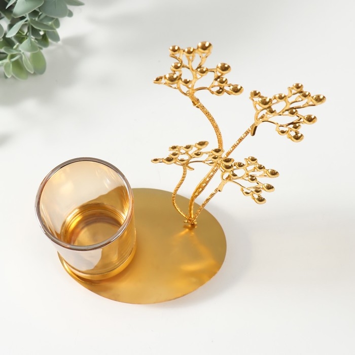 Подсвечник металл, стекло на 1 свечу Подсвечник металл, стекло на 1 свечу "Сухоцветы в золоте" d=4,7 см 11х8х19,2 см