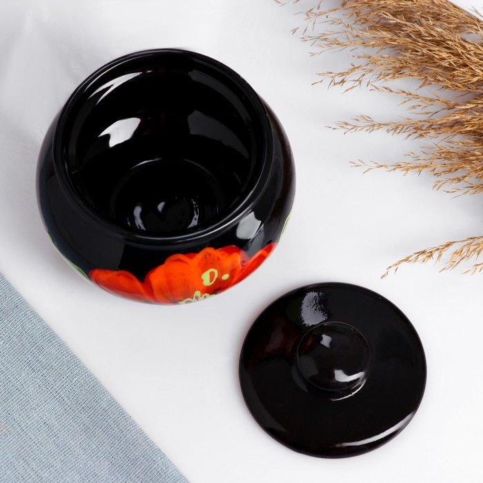 Горшок для запекания  Горшок для запекания "Русский" 0,33л / 9,5х11,2см, мак на черном