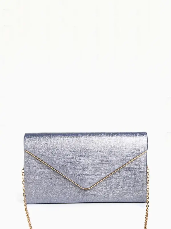 Сумка-клатч женская вечерняя на магните, на золотистой цепочке, мерцающая, светло-синяя