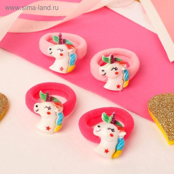 Резинка для волос "Волшебство" (набор 4 шт) единорог, 3 см