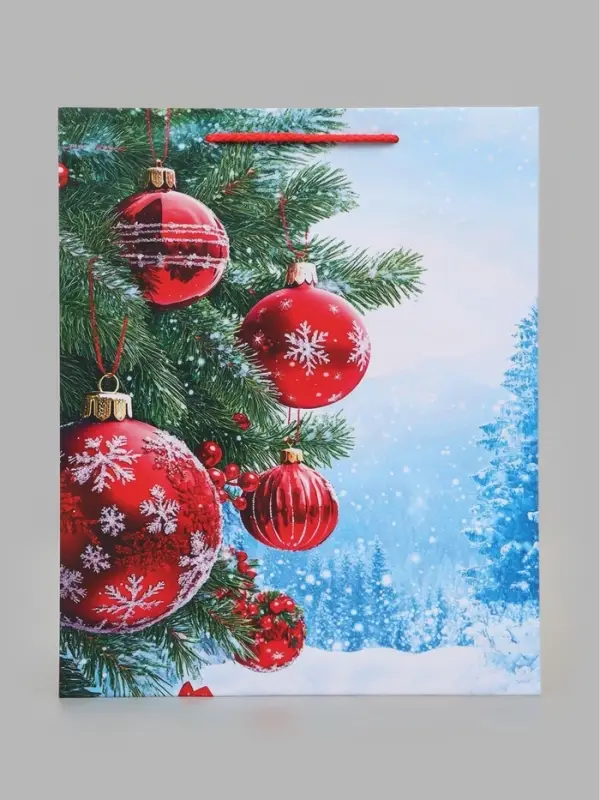 Пакет подарочный &laquo;Новогодние красные шары&raquo;, 26&times;12&times;32 см