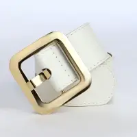 Ремень женский, 110&times;4.8 см, квадратная пряжка, золотистая, белый