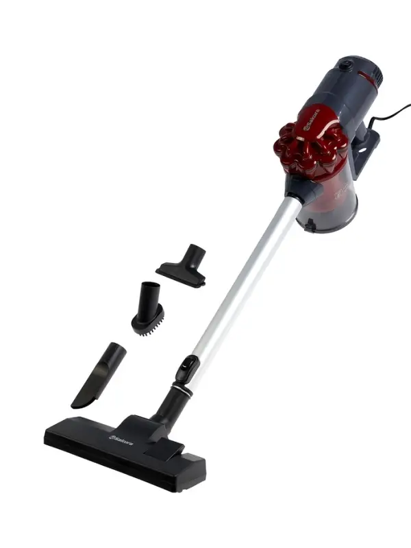 Пылесос Sakura SA-8322R, вертикальный, 800 Вт, 1 л, 79 дБ, шнур 4 м, 4 насадки, красный, серый