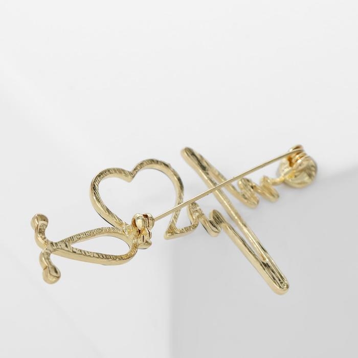 Брошь «Стетоскоп» кардиограмма, цвет чёрный в золоте Брошь «Стетоскоп» кардиограмма, цвет чёрный в золоте