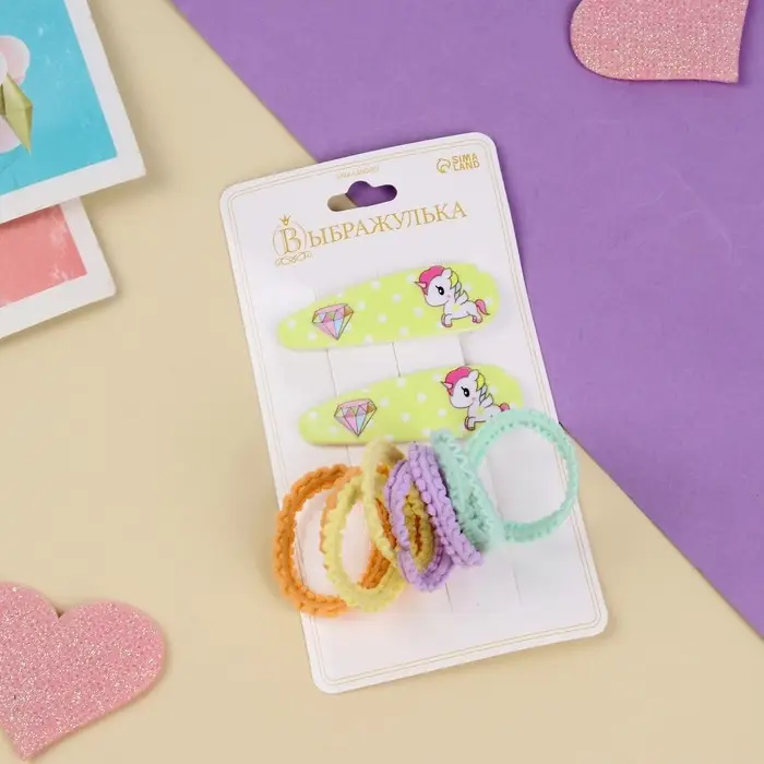 Набор для волос Набор для волос "Лучик" (2 невидимки-5 см, 8 резинок-3 см) единорожка