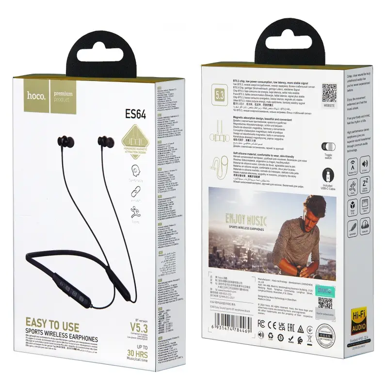 Гарнитура Bluetooth Sport Wireless Earphones ES64 HOCO черная