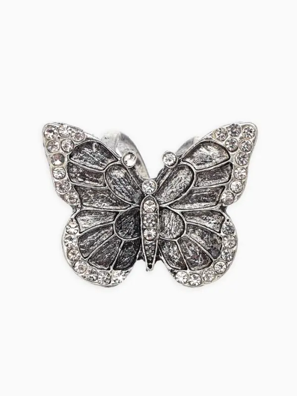 Кольцо для платка Кольцо для платка "Бабочка", цвет белый в чернёном серебре