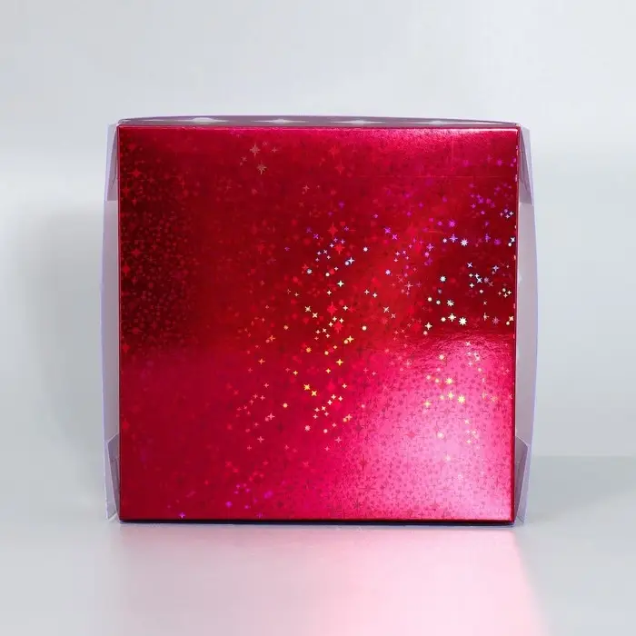 Коробка для печенья, кондитерская упаковка с PVC крышкой, &laquo;Бордовые звёдочки&raquo;, 15 х 15 х 3 см