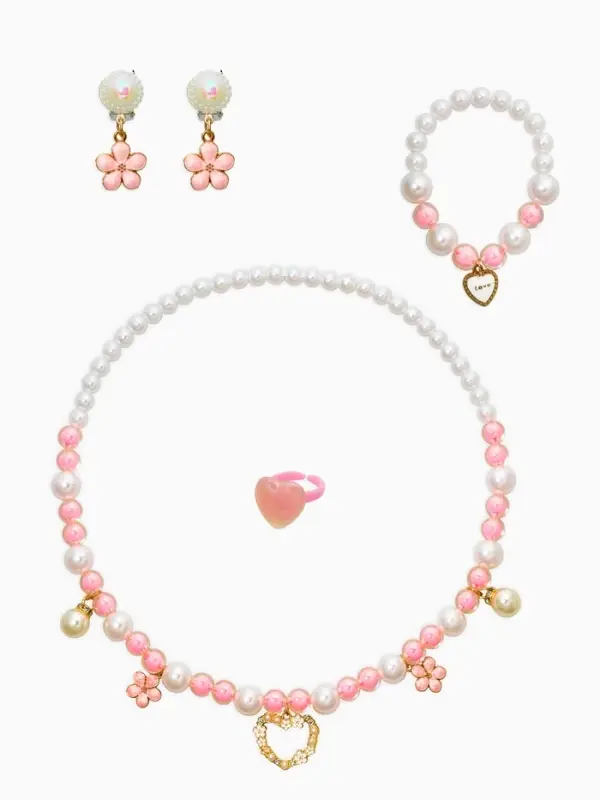Набор детских украшений &laquo;Выбражулька. Нежность&raquo;, 4 предмета: клипсы, кольцо, бусы, браслет, розовый, белый