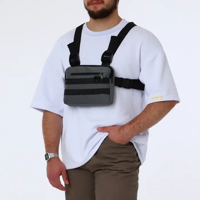 Сумка нагрудная на молнии, наружный карман, 21&times;3.5&times;16 см, серая