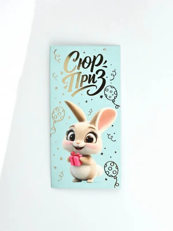 Конверт для денег "Сюрприз", зайчик, тиснение, 16,5 х 8 см