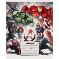 Тетрадь в клетку 12 листов, 5 видов МИКС, обложка мелованный картон, &laquo;Мстители&raquo;