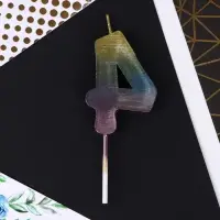Свеча для торта, цифра «4», радужная, 10 х 3,5 см.