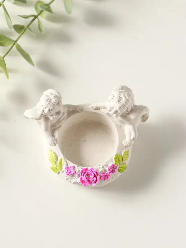 Подсвечник на 1 свечу &laquo;Ангелы с цветами&raquo; 5&times;8&times;7 см, белый с росписью