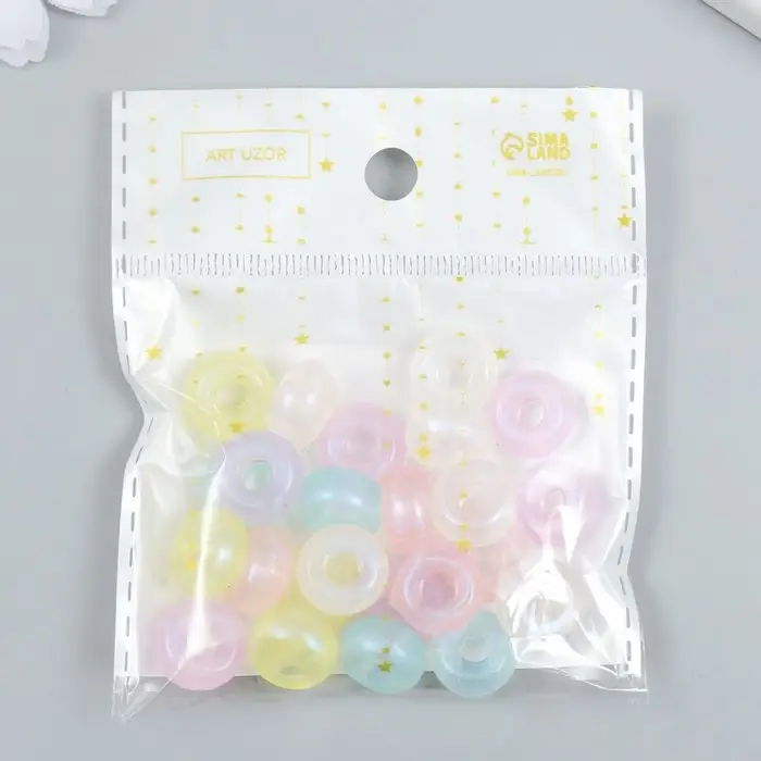 Бусины пластик "Сплюснутые колечки цветные, перламутровый блеск" набор 20 гр МИКС 0,7х1,3 см