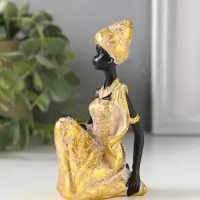 Сувенир полистоун "Африканка в золотом платье с белой патиной" чёрный 7х5х11 см
