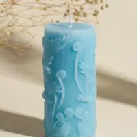 Свеча интерьерная "Столбик. Экзотические растения" нежно-голубая 5х5х11,7 см