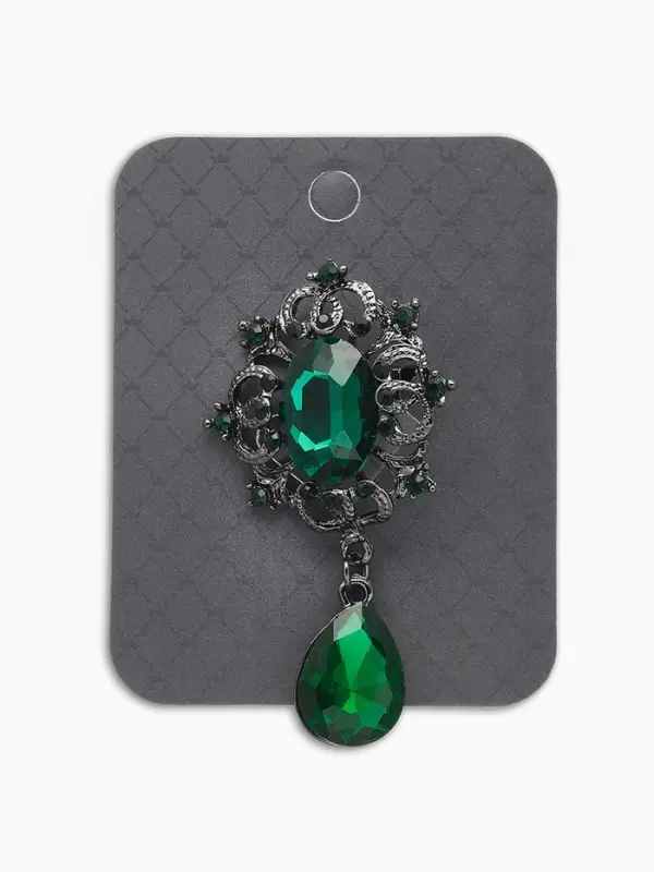 Брошь &laquo;Императрица&raquo;, вензеля, цвет изумрудный в сером металле