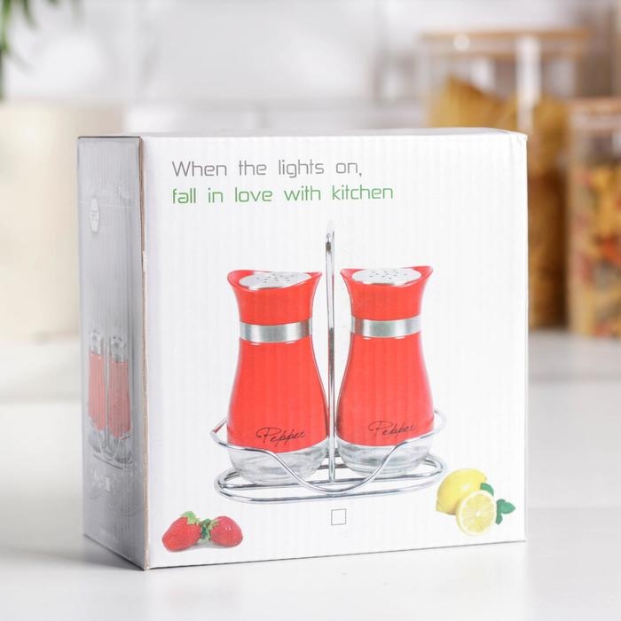 Набор для специй из стекла на подставке «Стиль», 2 предмета: солонка и перечница, 80 мл Набор для специй из стекла на подставке «Стиль», 2 предмета: солонка и перечница, 80 мл