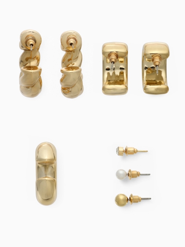 Набор серьги и каффы 8 шт «Бублик» переплетение, цвет золото