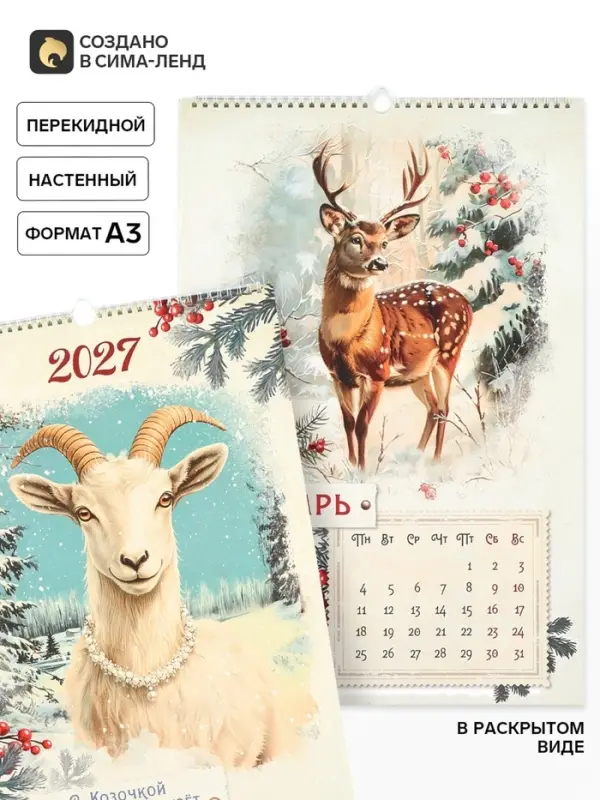 Календарь 2027 перекидной на ригеле А3 &laquo;Ретро&raquo;