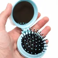 Расчёска складная, с зеркалом, массажная, d=6.5&times;4 см, голубая