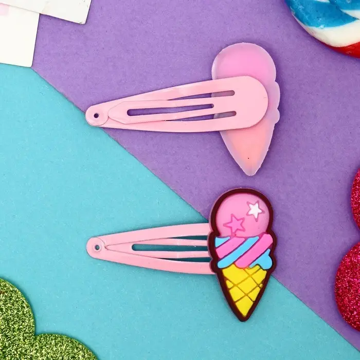 Невидимка для волос "Абель" (набор 2 шт) мороженое-рожок, 5 см, розовый