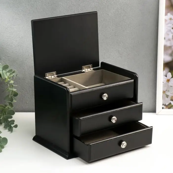 Шкатулка для украшений &laquo;Комод с 2 ящиками&raquo;, дерево, чёрный, 21.5&times;14.5&times;16 см