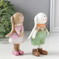 Сувенир полистоун "Зайчики-малыши нарядные" набор 2 шт 5,5х3х9,5 см