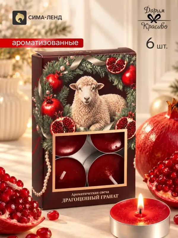 Свечи ароматические чайные &laquo;Гранатовая овечка&raquo;, набор 6 шт., гранат
