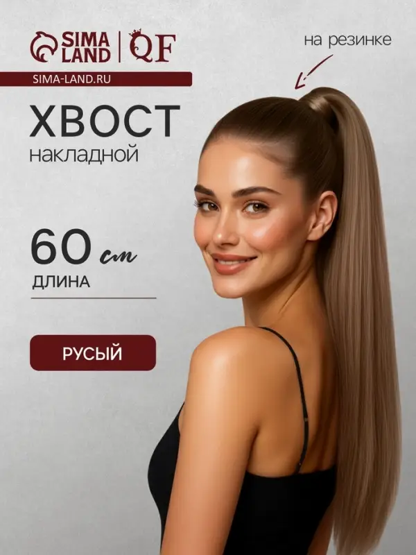 Хвост накладной, прямой волос, на резинке, 60 см, 100 г, цвет русый(#SHT8А)